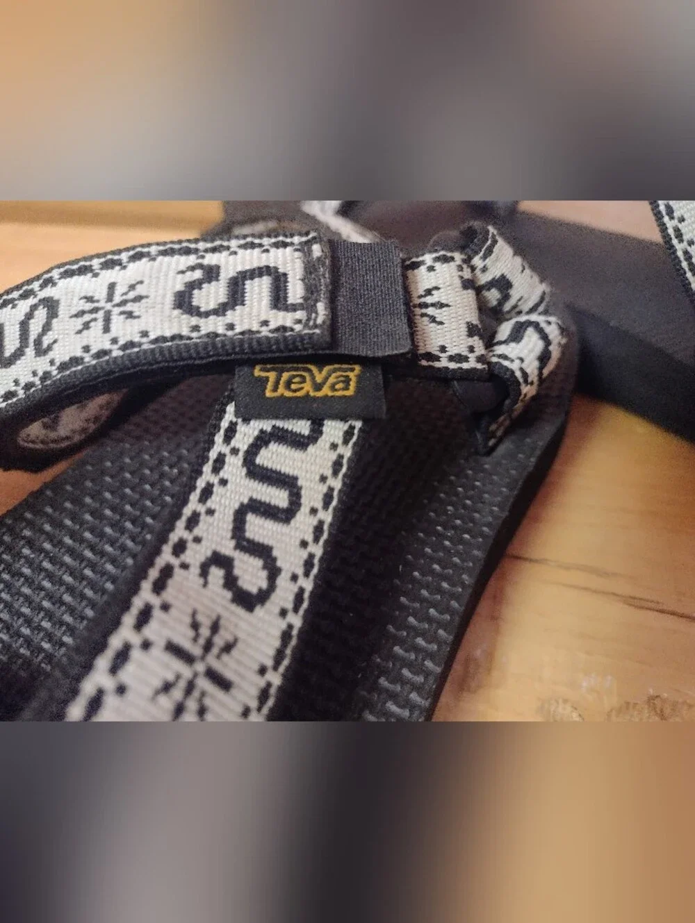 Teva Black Sandals with White Patterned Straps